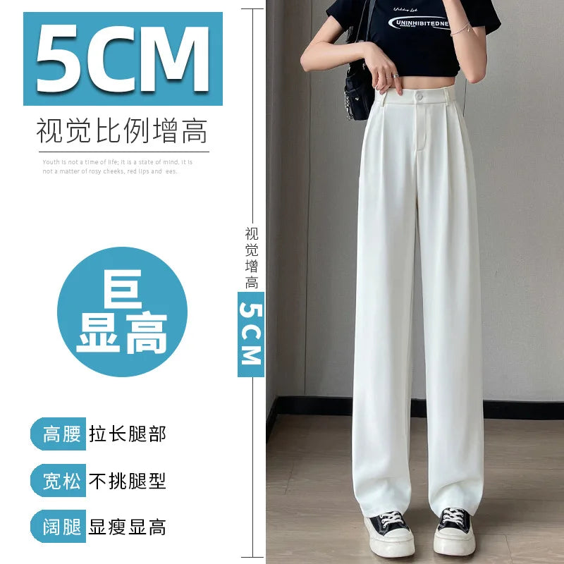 Calça feminina de seda gelo, perna larga, reta, longa, slim fit, cor sólida, fina, respirável, casual, versátil, verão 2024