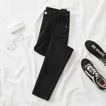 Calça jeans feminina cinza preta, justa, cropped, chique, versátil, para estudantes, calça comprida
