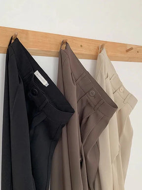 Calças femininas de cintura alta JM PRS, calças retas para escritório, moda coreana, casual, com botões, soltas, pretas, novas