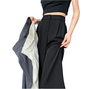 Calça feminina de seda gelo, perna larga, reta, longa, slim fit, cor sólida, fina, respirável, casual, versátil, verão 2024