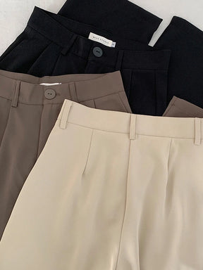 Calças femininas de cintura alta JM PRS, calças retas para escritório, moda coreana, casual, com botões, soltas, pretas, novas
