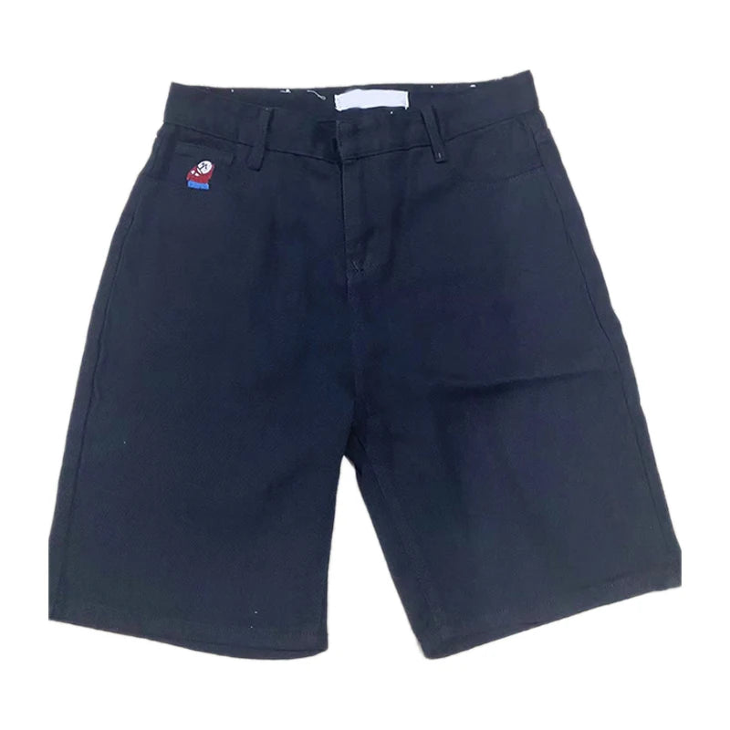 Shorts jeans retrô Y2K femininos com bordados de desenho animado na altura do joelho, jeans largos, calças curtas masculinas, SJ ou torrada