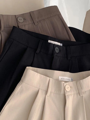 Calças femininas de cintura alta JM PRS, calças retas para escritório, moda coreana, casual, com botões, soltas, pretas, novas