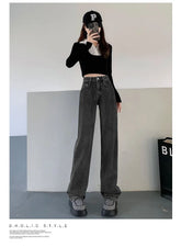 Calça jeans feminina de cintura alta e cintura alta, nova moda primavera e verão, casual, solta, fina, perna larga