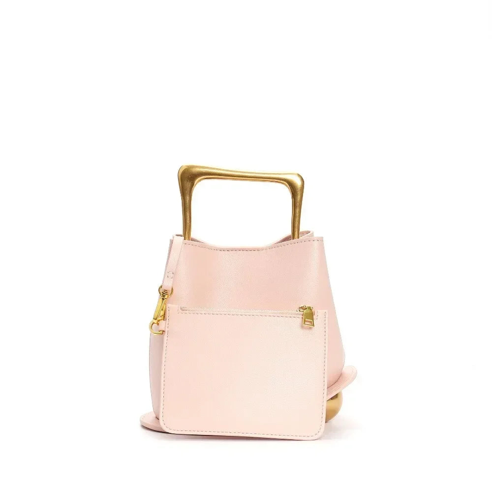 New Cowhide Genuine Leather Minority Korea Handbags Commuter Women Simple All-match Bucket Large Capacity Advanced Shoulder Bag