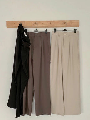 Calças femininas de cintura alta JM PRS, calças retas para escritório, moda coreana, casual, com botões, soltas, pretas, novas