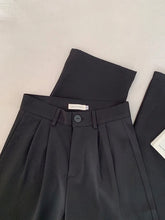 Calças femininas de cintura alta JM PRS, calças retas para escritório, moda coreana, casual, com botões, soltas, pretas, novas