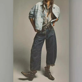Calça jeans feminina larga, calça jeans solta, cor sólida, cintura alta, comprimento até o tornozelo