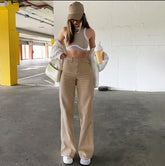 Calça jeans feminina reta, zíper sólido, cintura alta, comprimento até o tornozelo, bolsos soltos, leve tendência da primavera de 2024, moda urbana