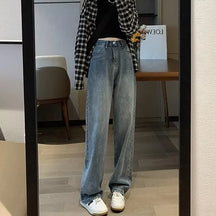 Calça jeans feminina de cintura alta e cintura alta, nova moda primavera e verão, casual, solta, fina, perna larga