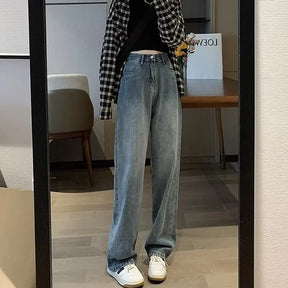 Calça jeans feminina de cintura alta e cintura alta, nova moda primavera e verão, casual, solta, fina, perna larga