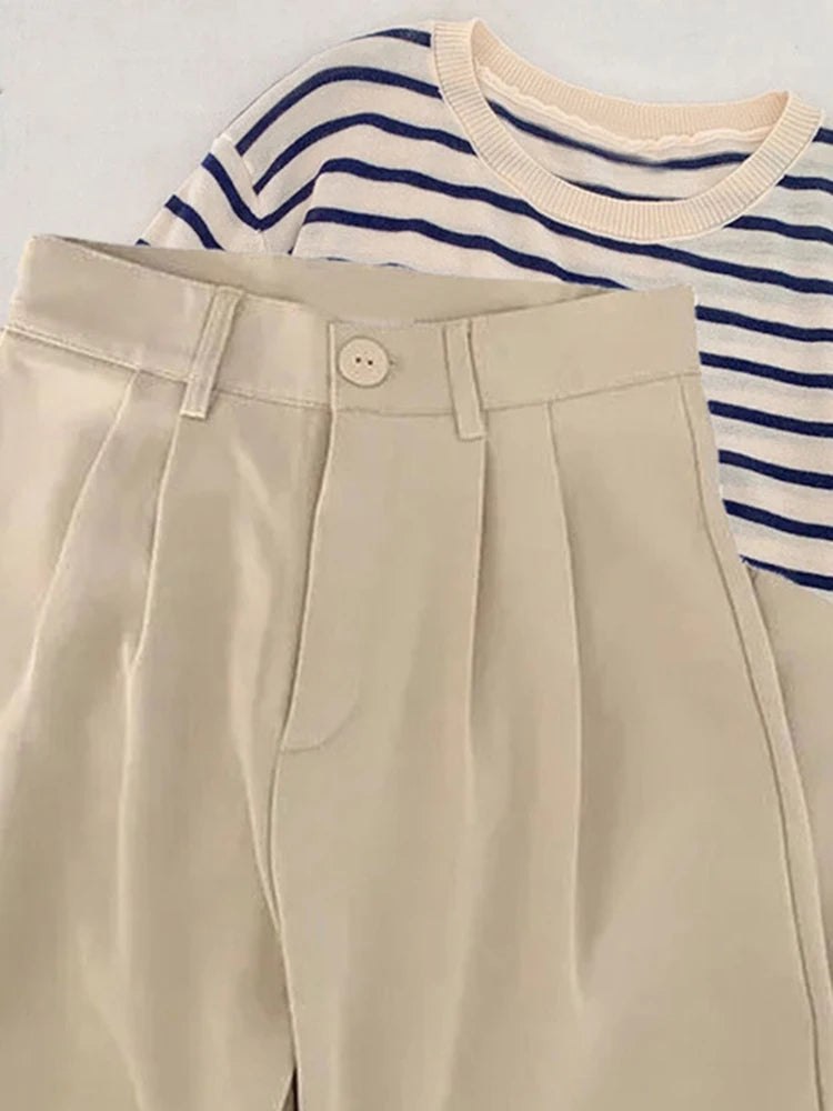 Calças femininas de cintura alta JM PRS, calças retas para escritório, moda coreana, casual, com botões, soltas, pretas, novas