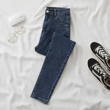 Calça jeans feminina cinza preta, justa, cropped, chique, versátil, para estudantes, calça comprida