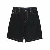 Shorts jeans retrô Y2K femininos com bordados de desenho animado na altura do joelho, jeans largos, calças curtas masculinas, SJ ou torrada